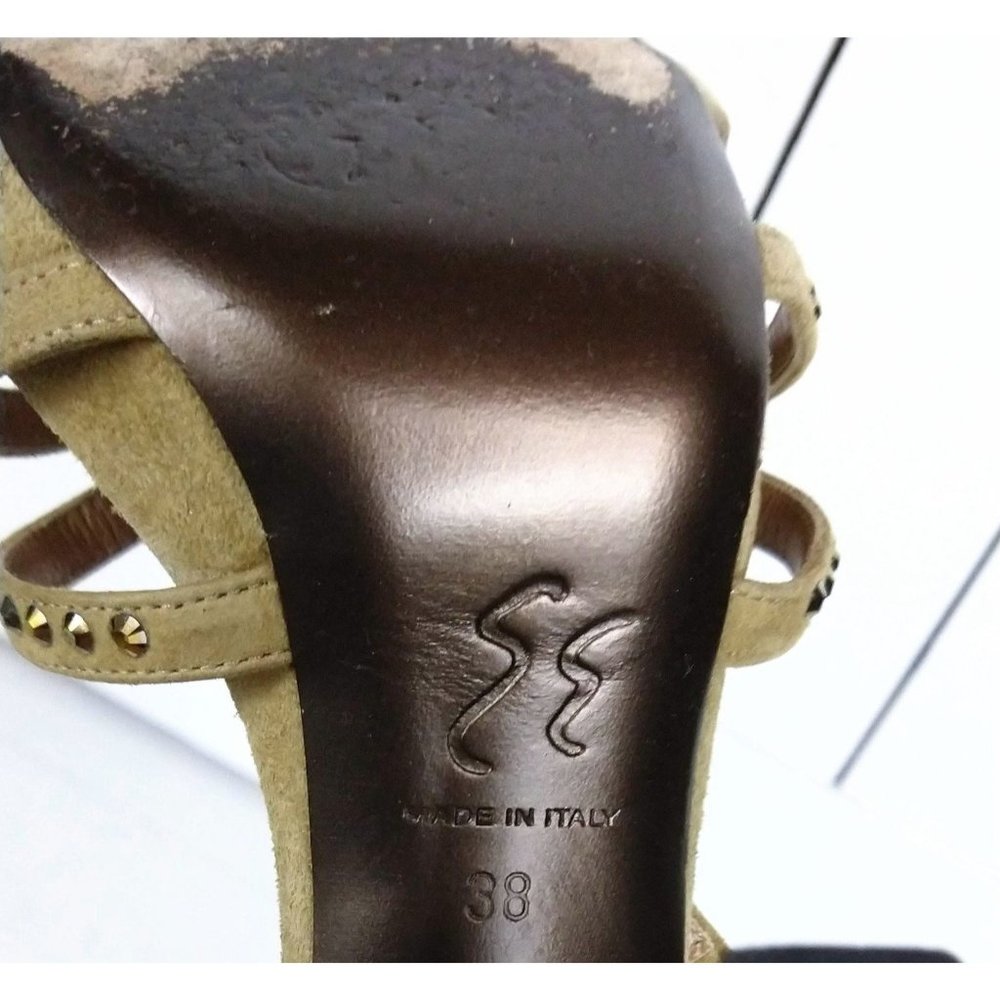 Ernesto Esposito suede jeweled open toe t strap high heel strappy shoe 38 - Picture 7 of 7